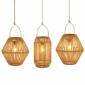 3-Piece Solar Rattan Hanging Lantern Set with Warm White LED Lights