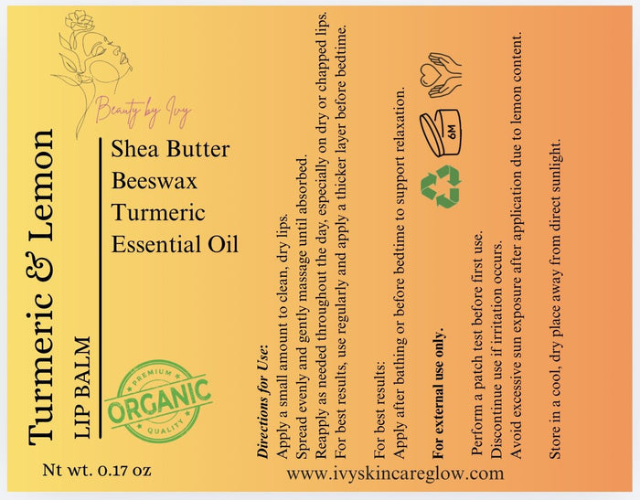 3pcs - Turmeric & Lemon Lip Balm - Beauty by Ivy Organic Skin Care