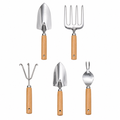 5-Piece Stainless Steel Garden Hand Tool Set with Wooden Handles