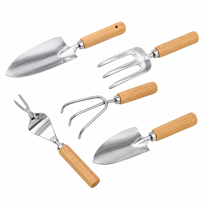 5-Piece Stainless Steel Garden Hand Tool Set with Wooden Handles