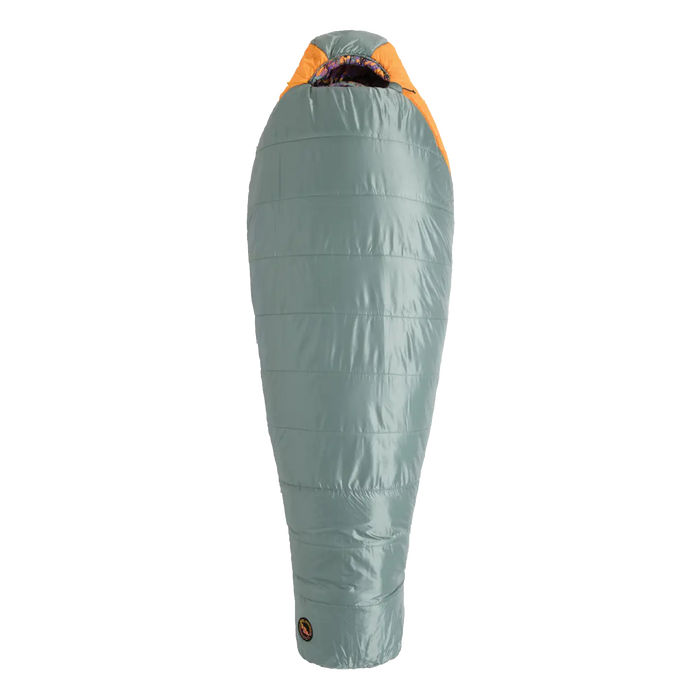 Gray and orange sleeping bag on a white background