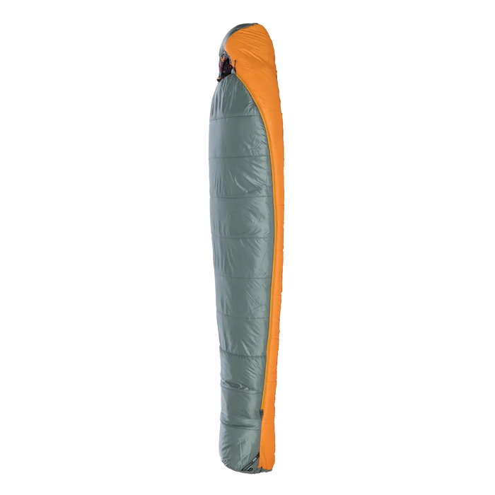 Gray and orange sleeping bag on a white background