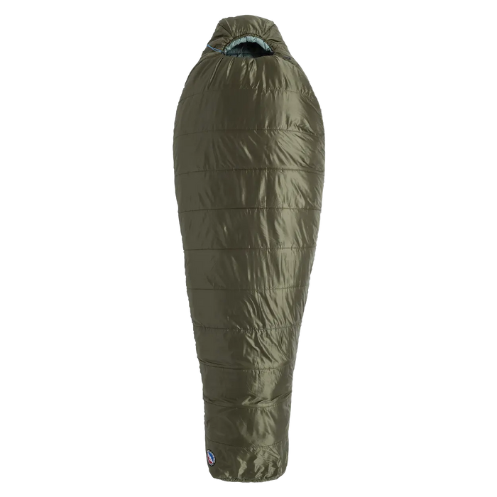 The Big Agnes Anthracite 20° is a lightweight, olive green mummy-style sleeping bag with a hood, ideal for outdoor camping and cold weather, shown against a plain white background.