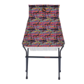The Big Agnes Big Six Camp Chair - Alpenglow is a lightweight, packable camp chair with a black metal frame and a colorful seat featuring a vibrant abstract mountain landscape in red, purple, blue, and orange.