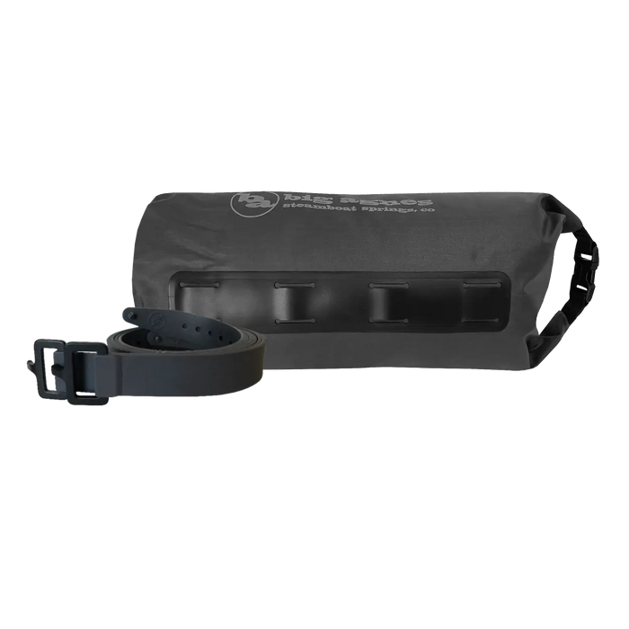Black dry bag with strap on a white background