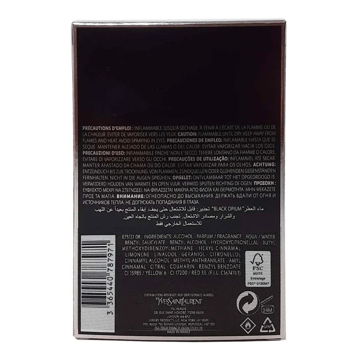 Black Opium by Yves Saint Laurent Eau De Perfumes Spray 3 oz for Female