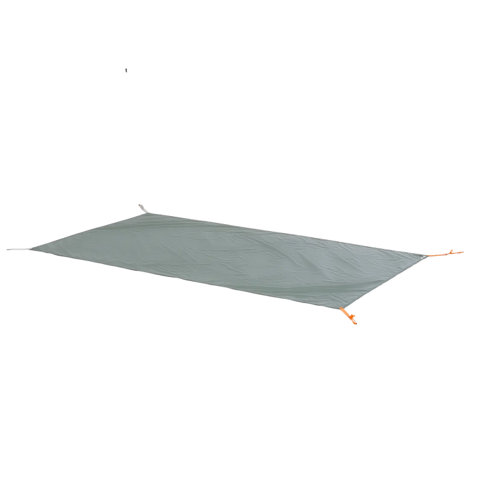 The Big Agnes Blacktail 2 & Hotel Footprint is a rectangular gray ground cloth with orange and gray corner attachment loops, shown laid flat on a white background.