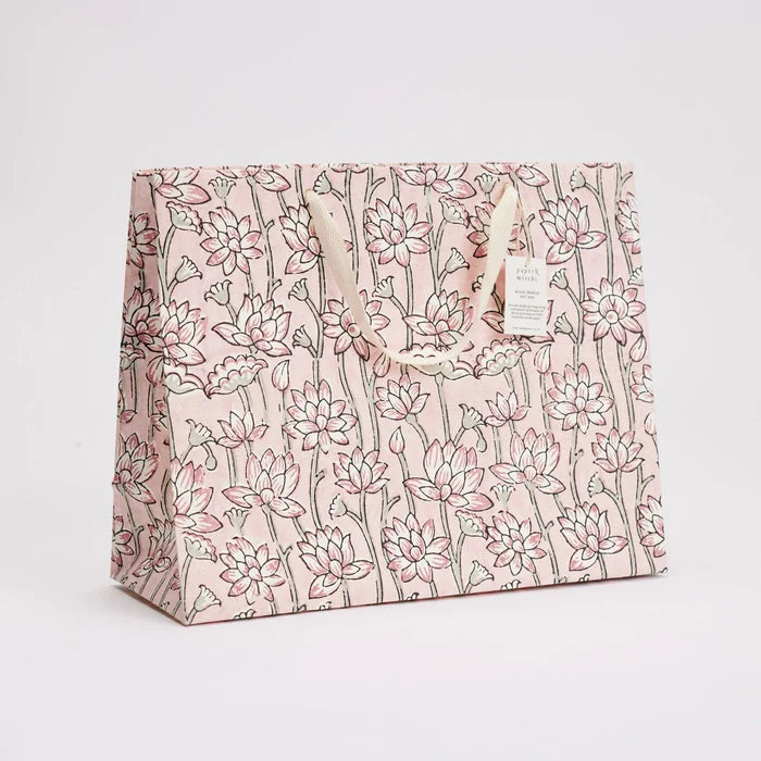 Block Printed Luxury Gift Bags - Large (Pink) - Winter's Moon