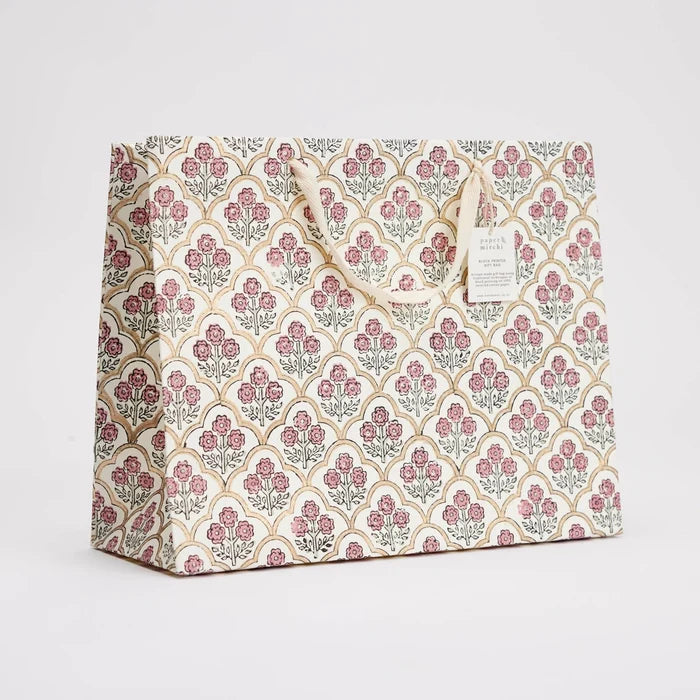 Block Printed Luxury Gift Bags - Large (Pink) - Winter's Moon
