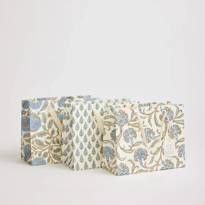 Block Printed Luxury Gift Bags - Medium (Bluestone) - Winter's Moon