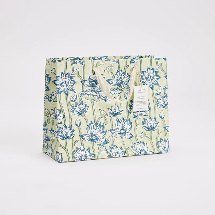 Block Printed Luxury Gift Bags - Medium (Indigo) - Winter's Moon