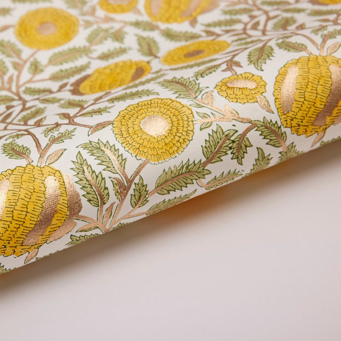 Block Printed Luxury Wrapping Paper - Marigold Sunshine - Winter's Moon