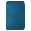 A blue rectangular self-inflating sleeping pad, the Big Agnes Captain Comfort Deluxe Camp, features slightly rounded corners, a subtle textured surface, and is shown against a white background with its logo and name in white on the upper left.