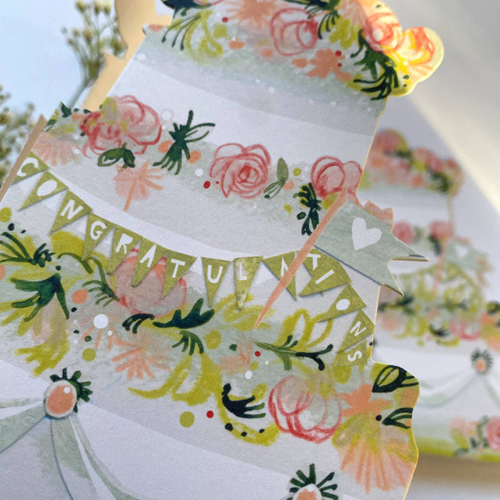 esther kent - floral celebration cake shaped mantelpiece card - winter's moon