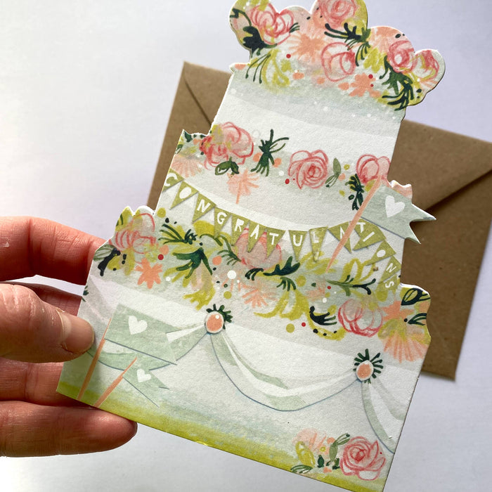 esther kent - floral celebration cake shaped mantelpiece card - winter's moon