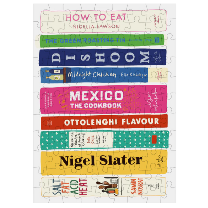 Puzzle featuring various cookbooks