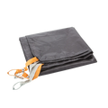 The Big Agnes Copper Spur UL2 XL Footprint is a folded gray tarp with orange and gray straps and metal clips, shown on a white background—perfect for protecting your tent floor.