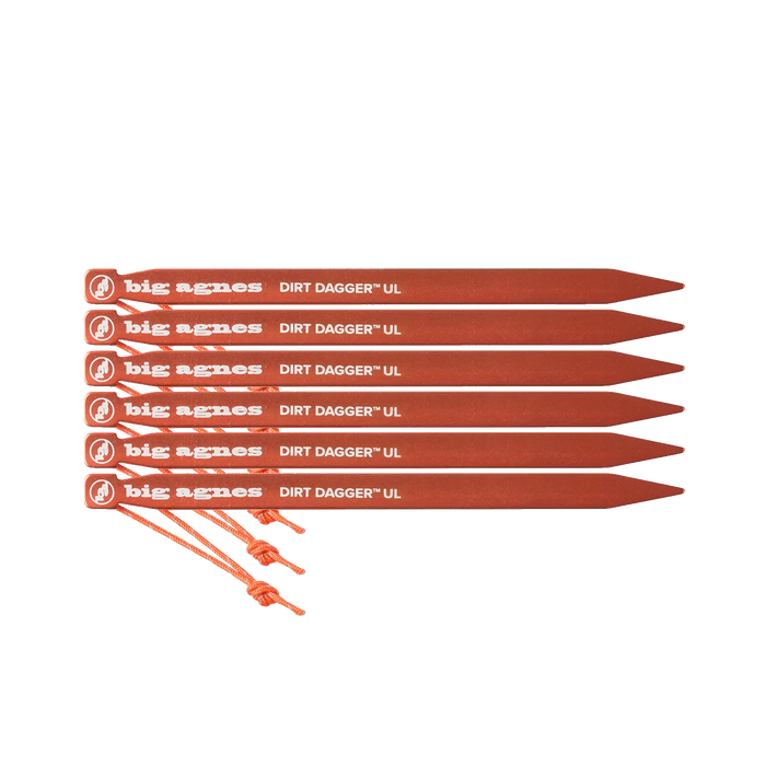 Dirt Dagger UL Tent Stakes Pack of 6 Lined Up