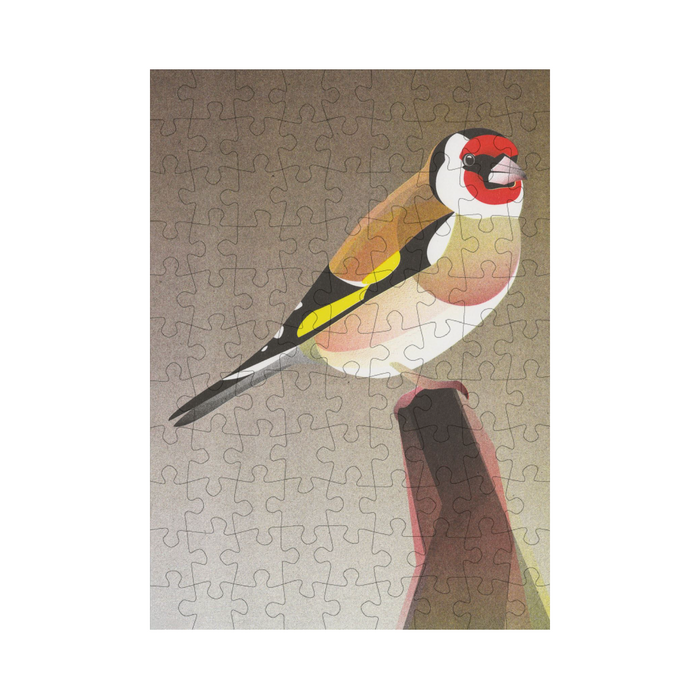 bookspeed - mini 99 piece happily puzzle of a green wood pecker completed on white background - winter's moon