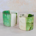 maison berber - handmade ceramic half glaze white and green plant pots on beige background - winter's moon