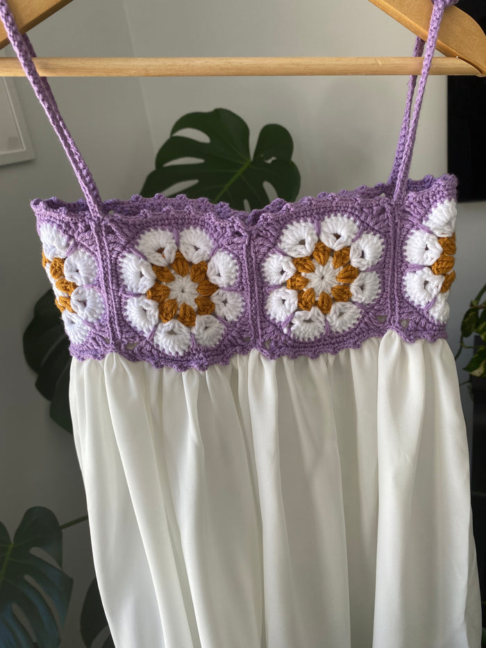 Summer Dress| White Purple Flower