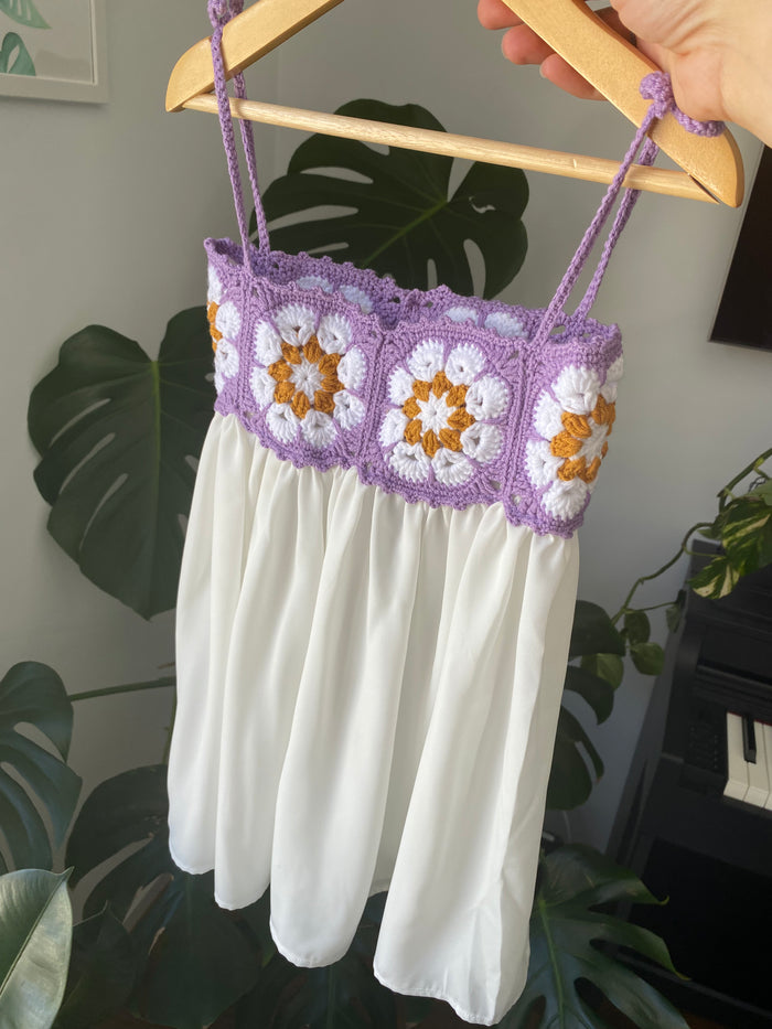 Summer Dress| White Purple Flower