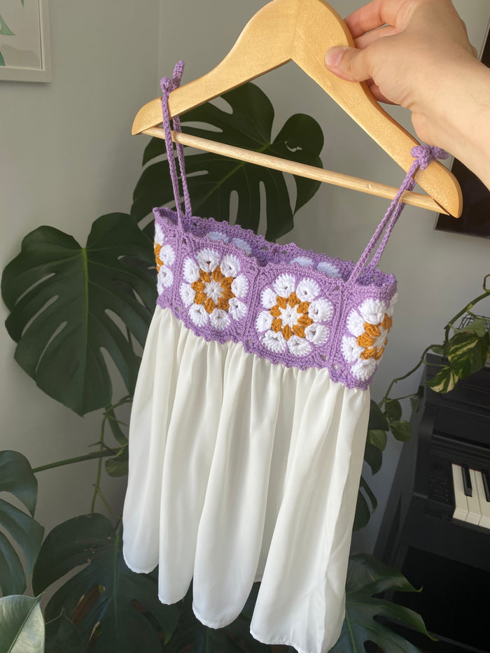 Summer Dress| White Purple Flower