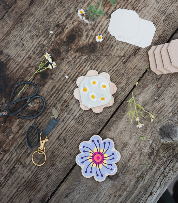 Keyring Flower Press - Blues & Pinks