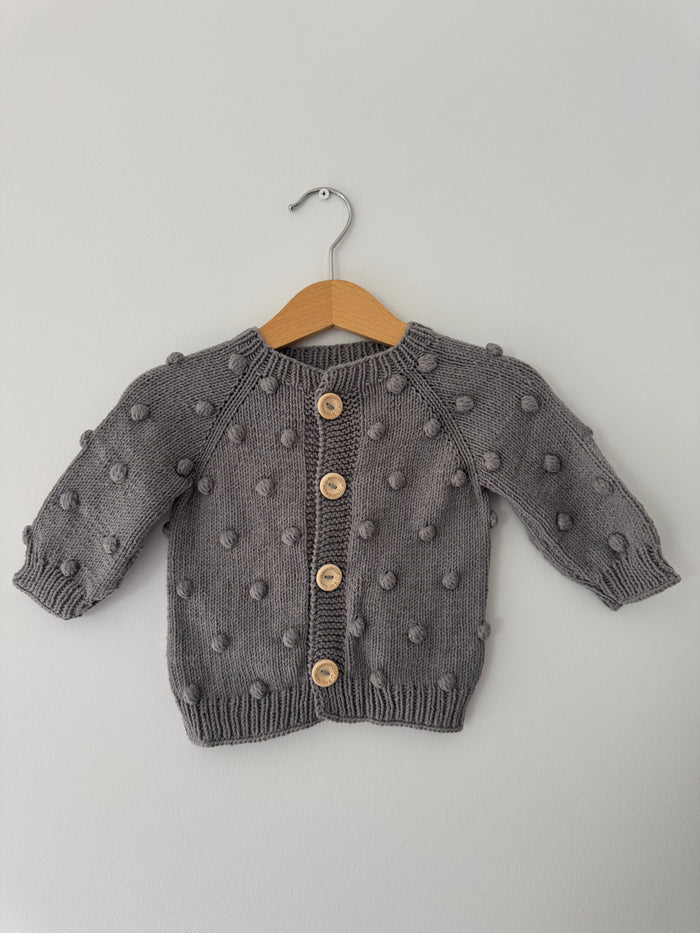 Knit PomPom Cardigan | Gray