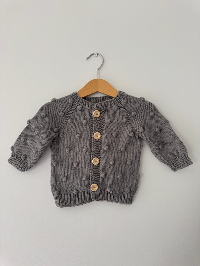 Knit PomPom Cardigan | Gray