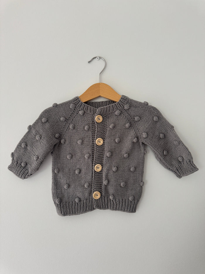 Knit PomPom Cardigan | Gray