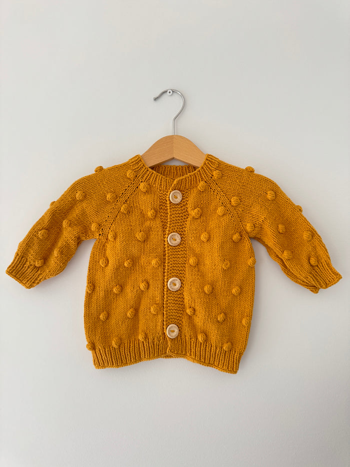 Knit PomPom Cardigan | Mustard