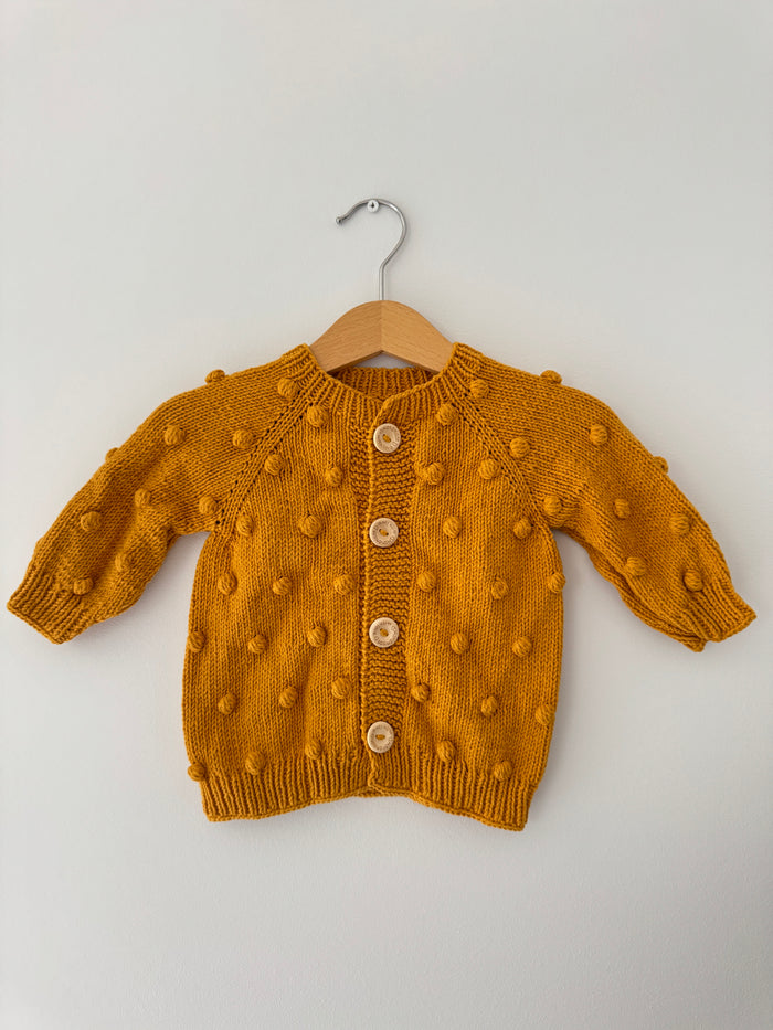 Knit PomPom Cardigan | Mustard