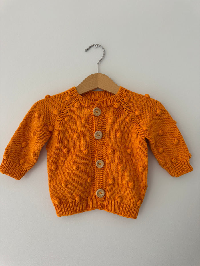 Knit PomPom Cardigan | Orange
