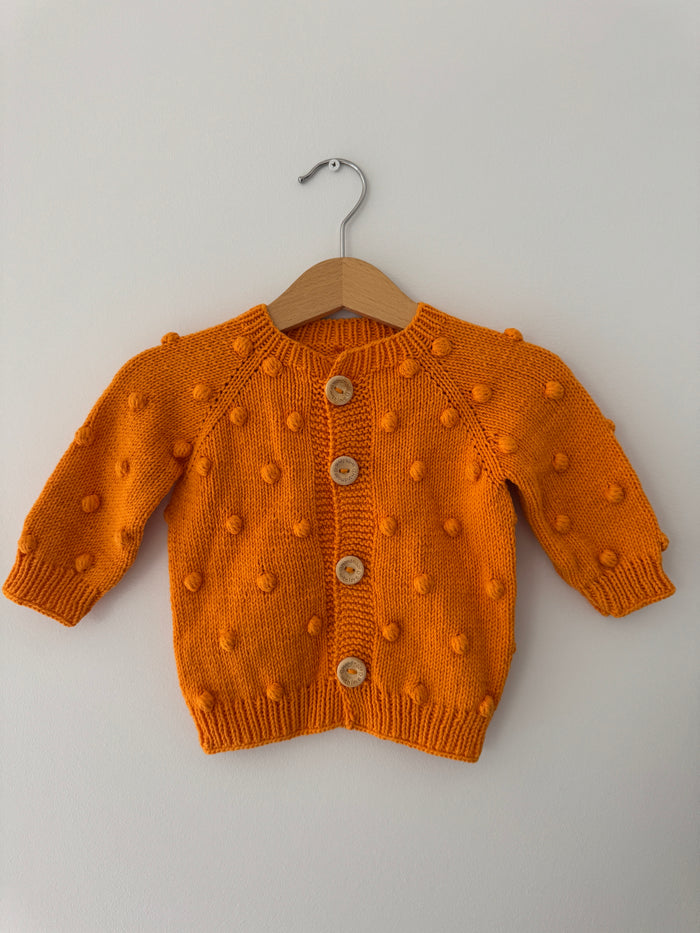 Knit PomPom Cardigan | Orange