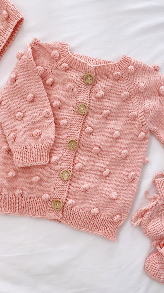 Knit PomPom Cardigan | Soft Peachy