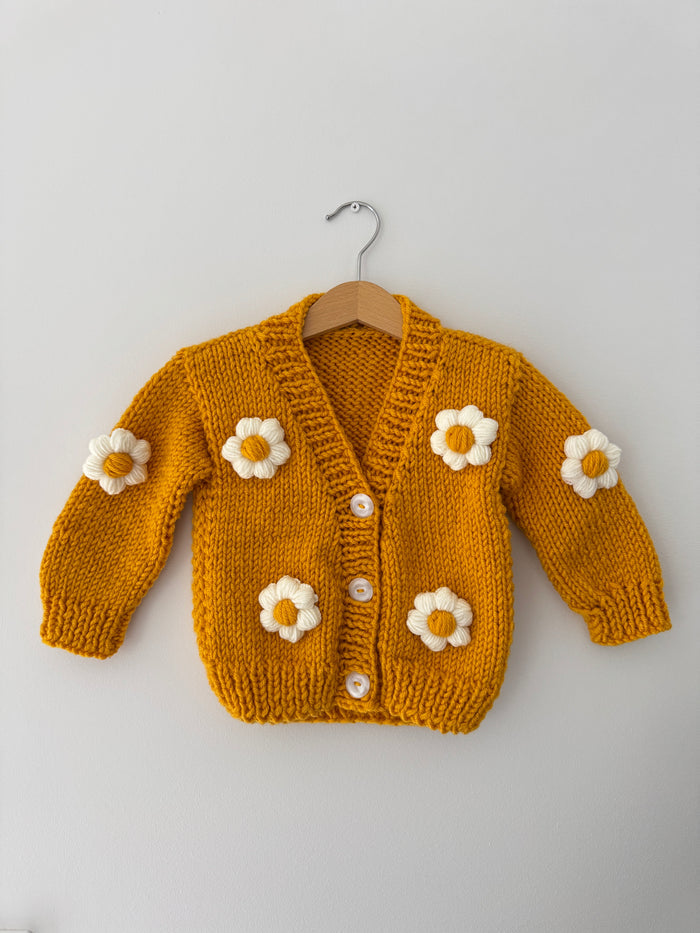 Knitted Flower Cardigan | Mustard