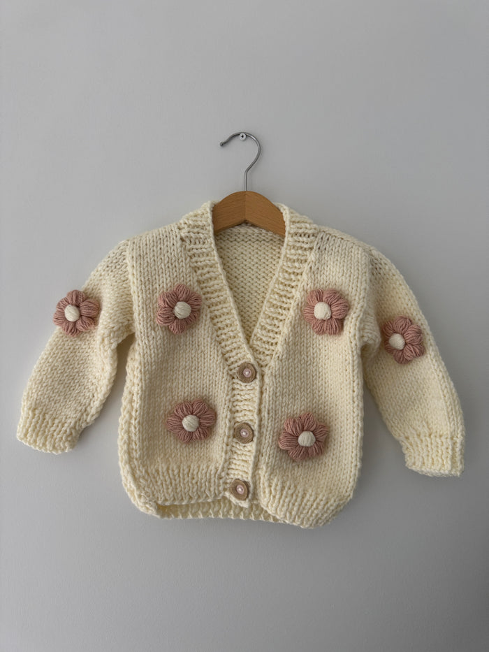 Knitted Flower Cardigan | Pink Flowers