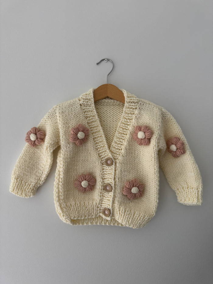 Knitted Flower Cardigan | Pink Flowers