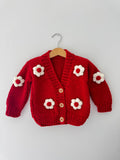 Knitted Flower Cardigan | Red