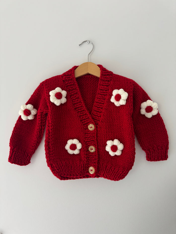 Knitted Flower Cardigan | Red