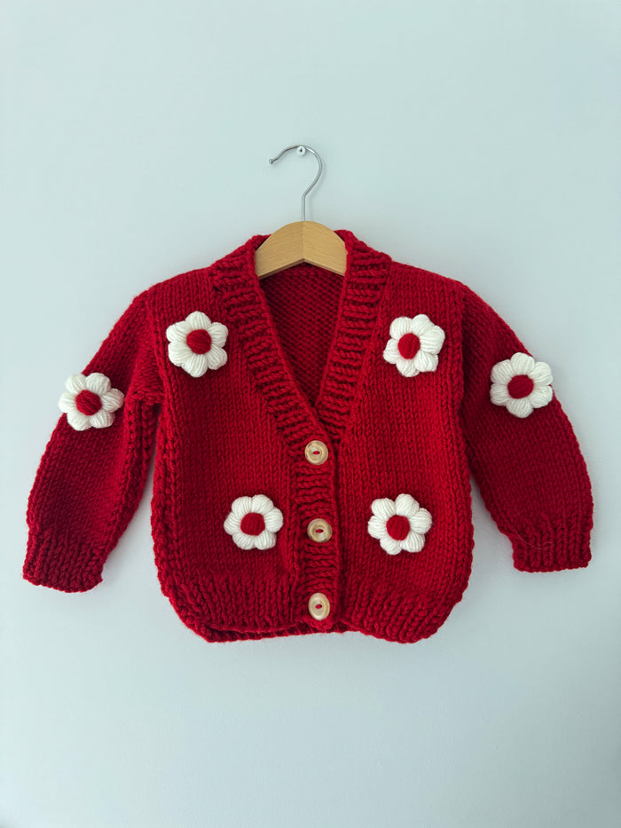 Knitted Flower Cardigan | Red
