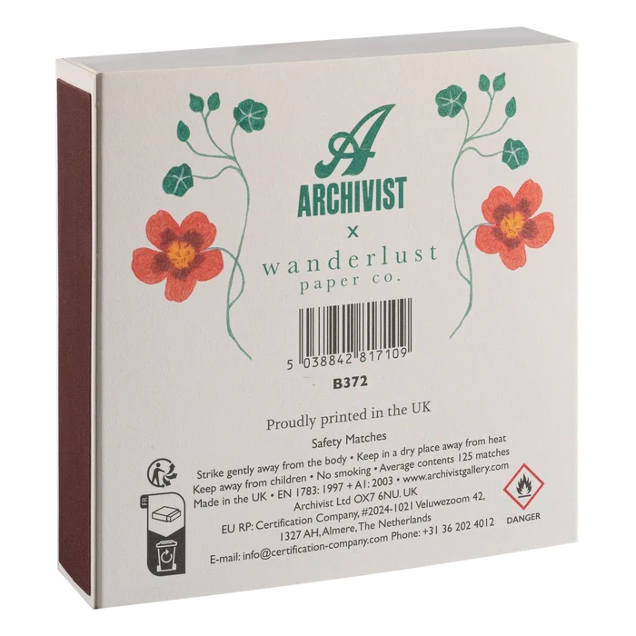 Letterpress Printed Luxury Matches - 'Nasturtium' - Winter's Moon