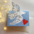 esther kent - love dove pop-up mantelpiece card - winter's moon