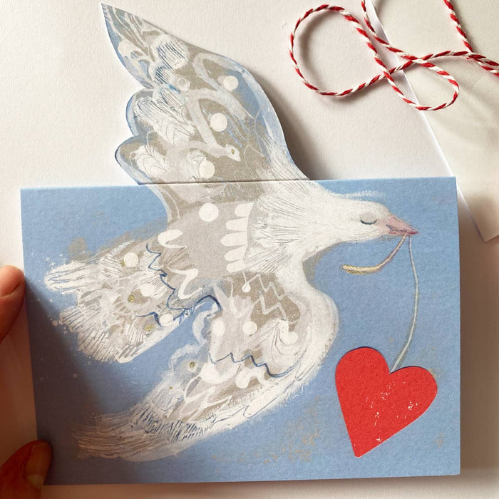 esther kent - love dove pop-up mantelpiece card - winter's moon