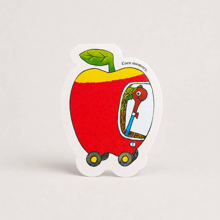 'Lowly Worm Apple Car' Cut-Out Greetings Card