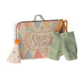 maileg - little brother clown clothes in suitcase - winter's moon