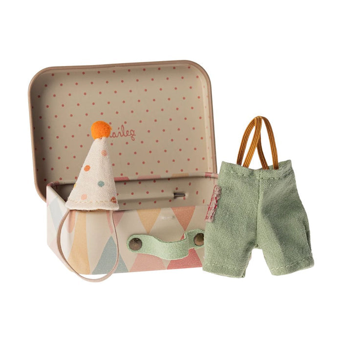 maileg - little brother clown clothes in suitcase - winter's moon