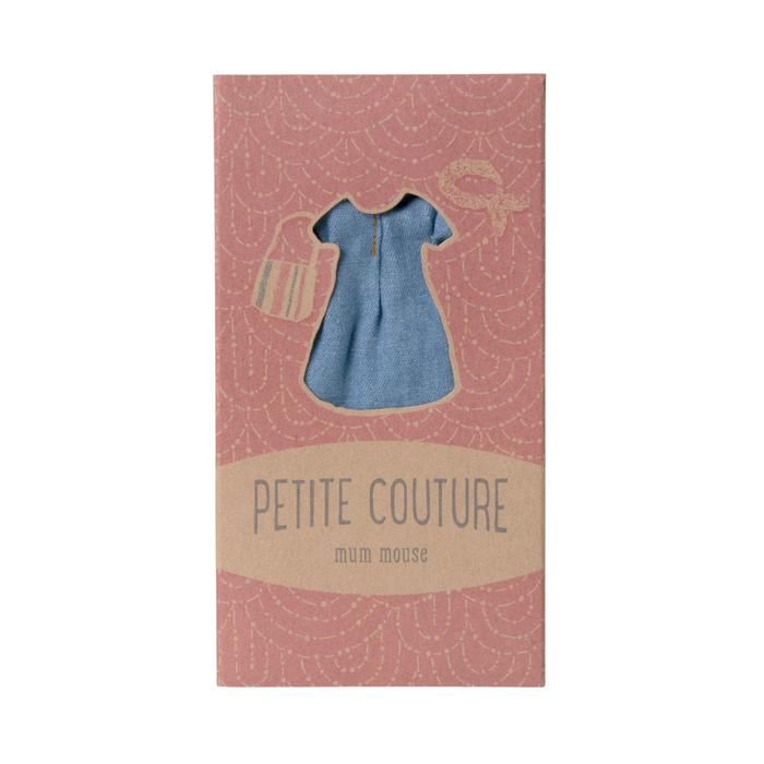 maileg - petite couture mum mouse denim dress box - winter's moon