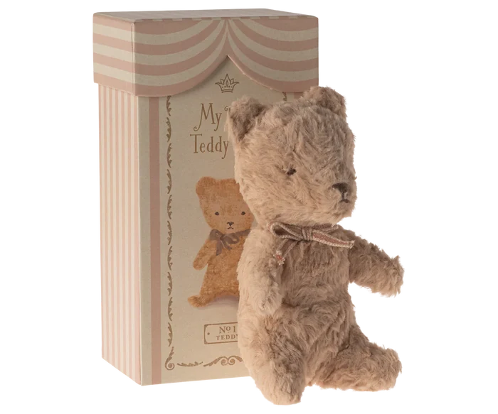 maileg - my first teddy powder in front of box - winter's moon